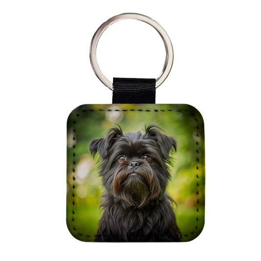 Affenpinscher Dog Photo Square Faux Leather Keychain