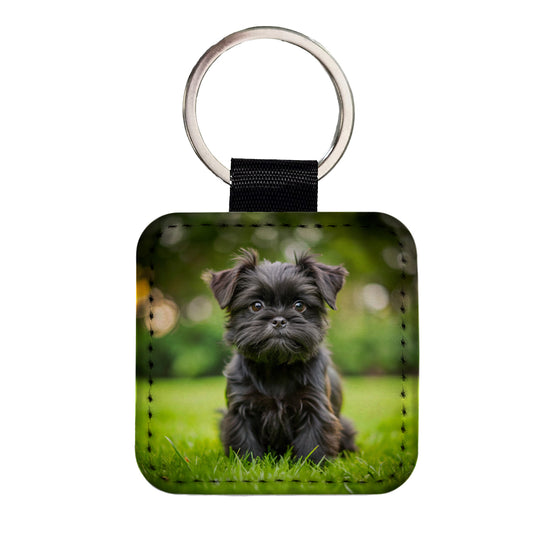 Affenpinscher Dog Puppy Photo Square Faux Leather Keychain