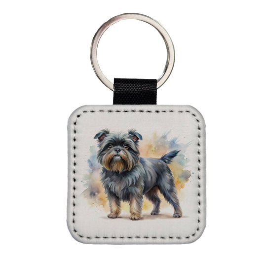 Affenpinscher Dog Watercolor Style Square Faux Leather Keychain