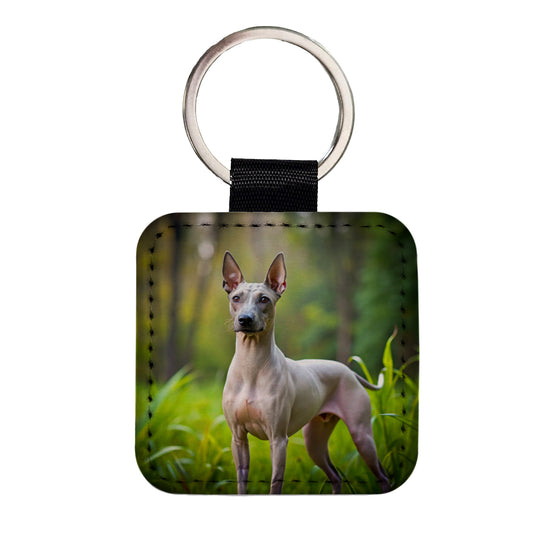 American Hairless Terrier Dog Photo Square Faux Leather Keychain