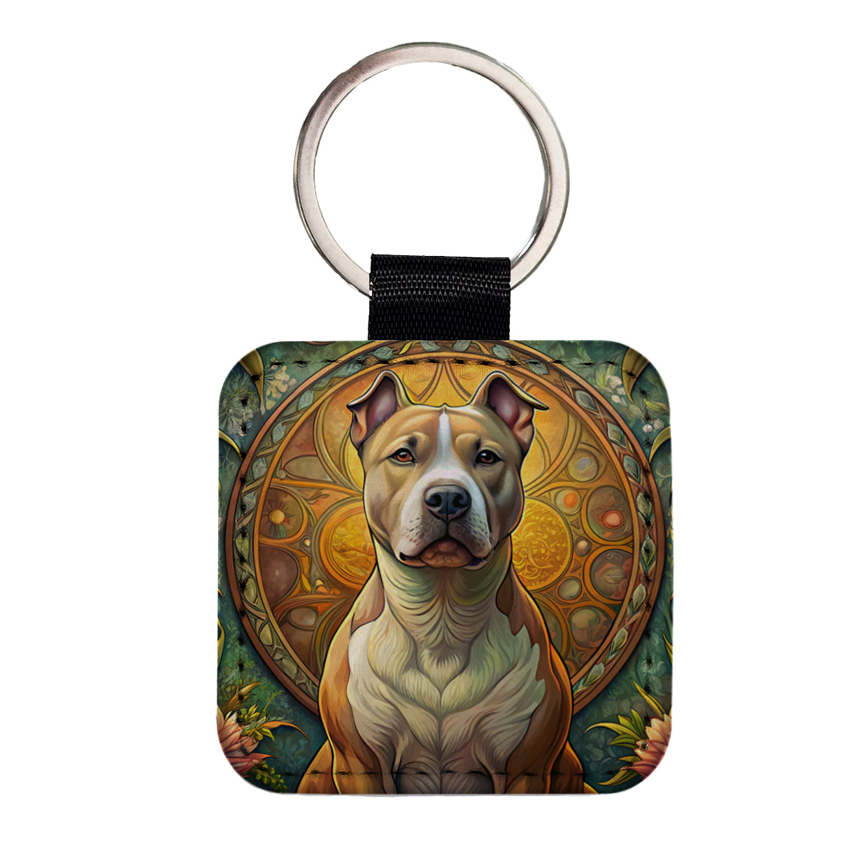 American Staffordshire Terrier Dog Art Nouveau Square Faux Leather Keychain