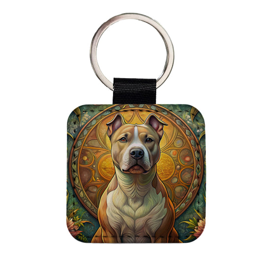 American Staffordshire Terrier Dog Art Nouveau Square Faux Leather Keychain