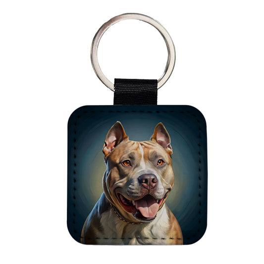 American Staffordshire Terrier Dog Illustration Square Faux Leather Keychain