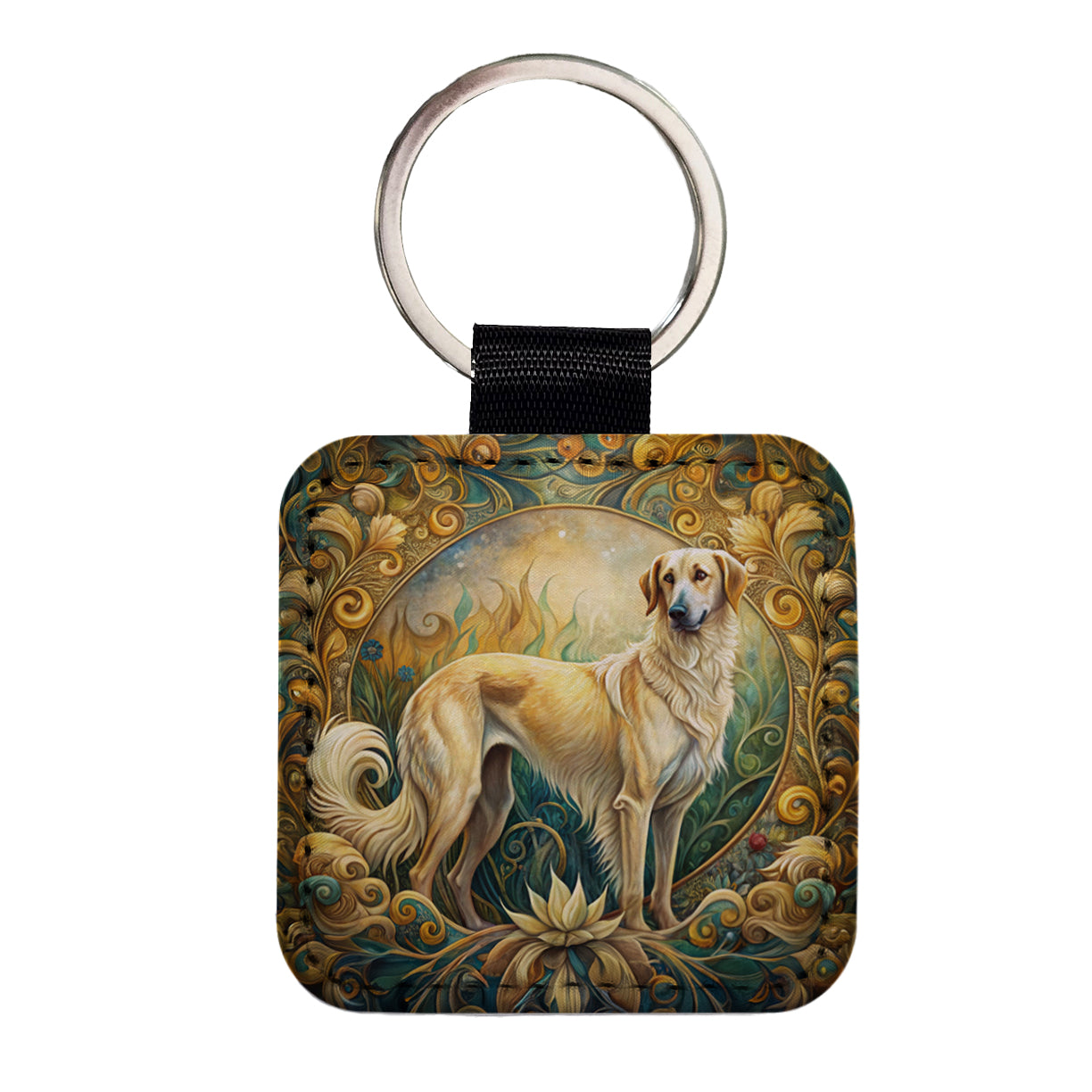 Anatolian Shepherd Dog Art Nouveau Square Faux Leather Keychain