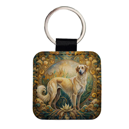 Anatolian Shepherd Dog Art Nouveau Square Faux Leather Keychain