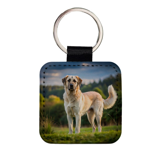 Anatolian Shepherd Dog Photo Square Faux Leather Keychain