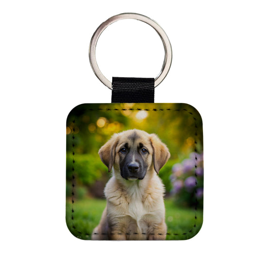 Anatolian Shepherd Dog Puppy Photo Square Faux Leather Keychain