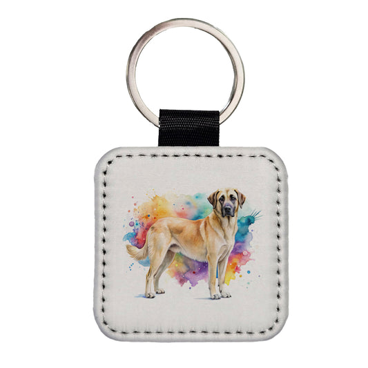 Anatolian Shepherd Dog Watercolor Style Square Faux Leather Keychain