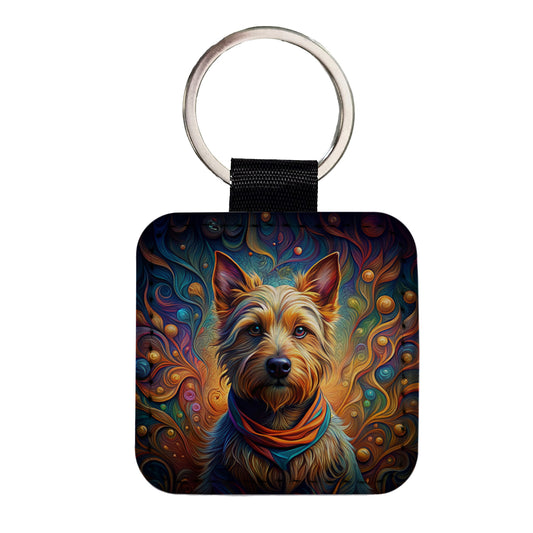 Australian Terrier Dog Art Nouveau Square Faux Leather Keychain
