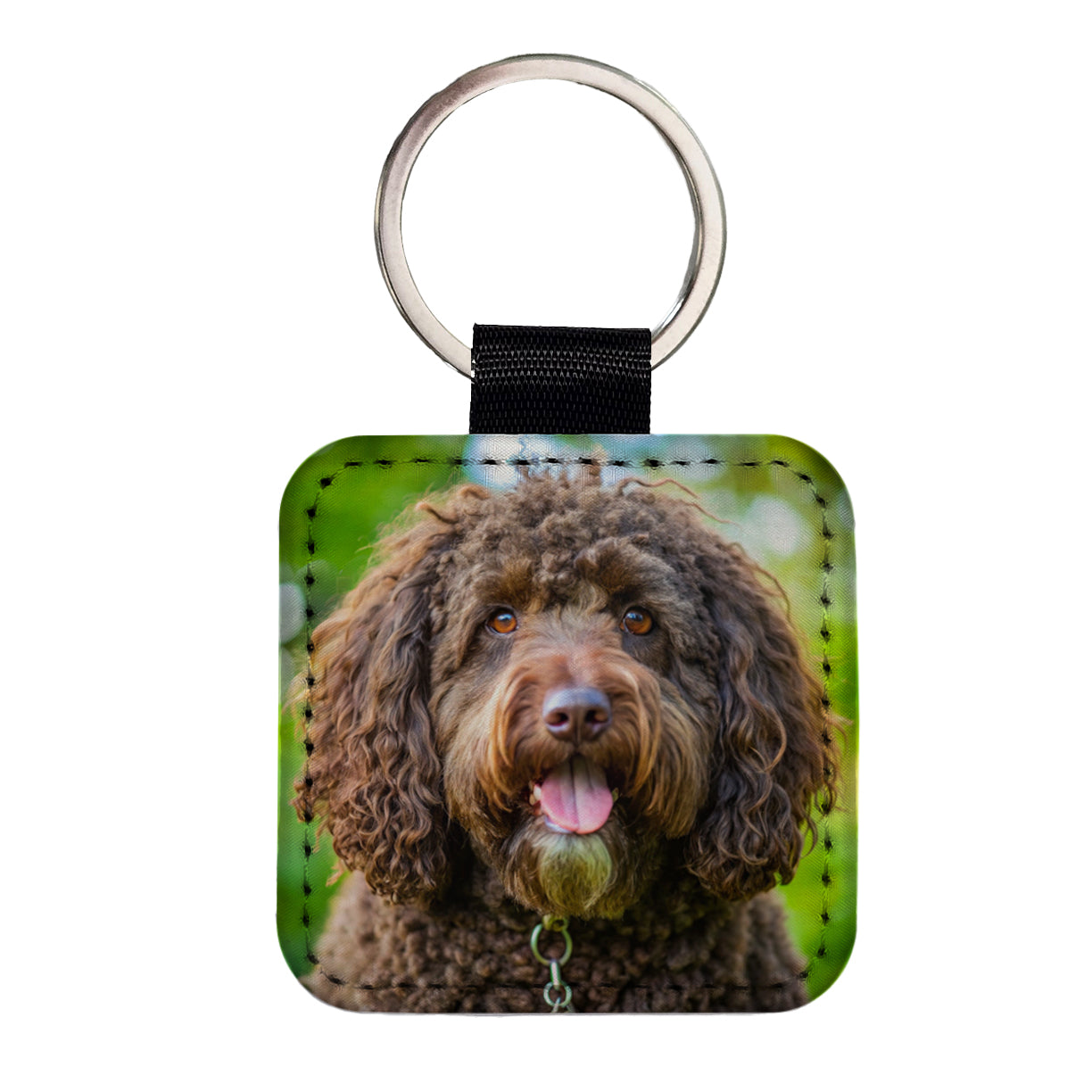 Barbet Dog Photo Square Faux Leather Keychain