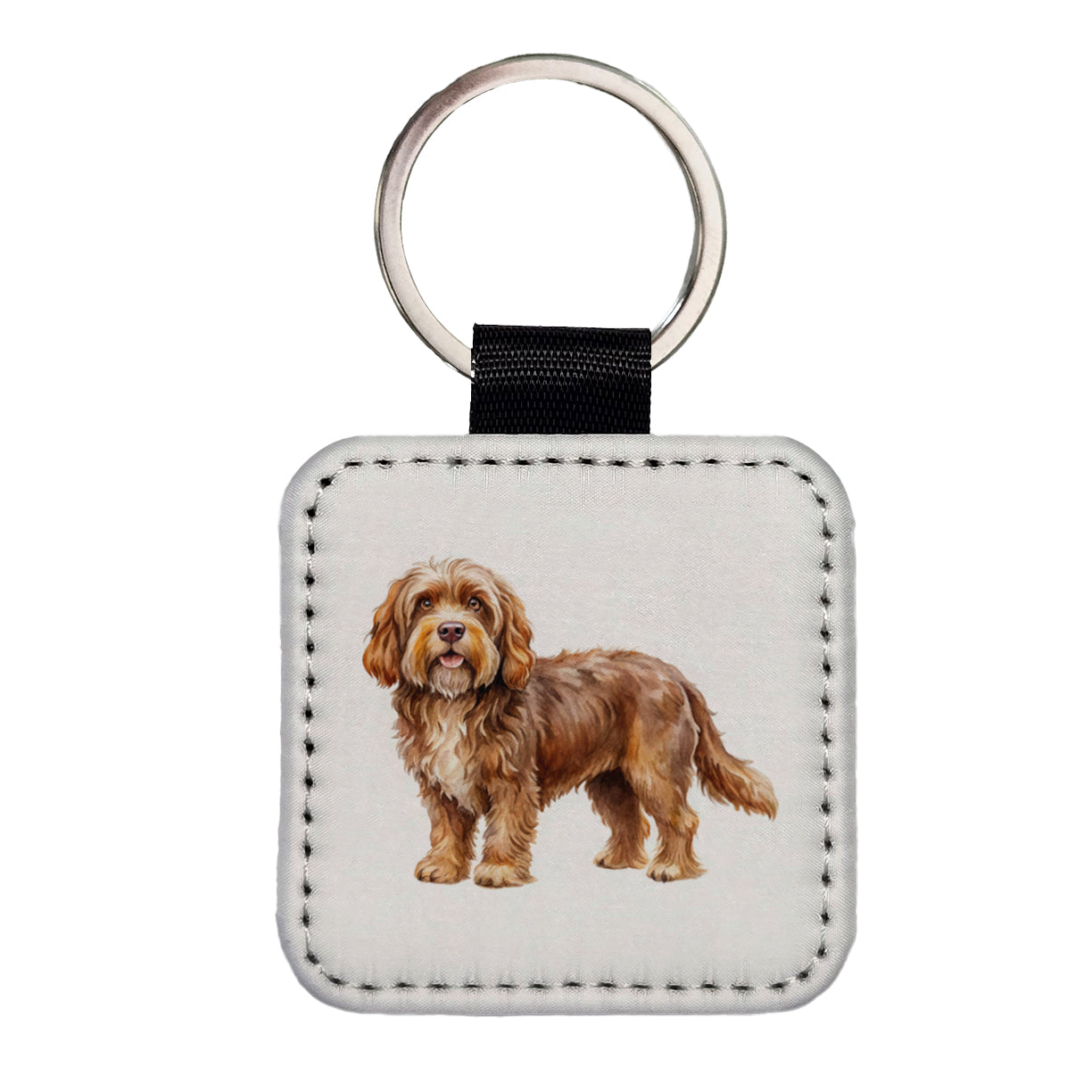 Barbet Dog Watercolor Style Square Faux Leather Keychain