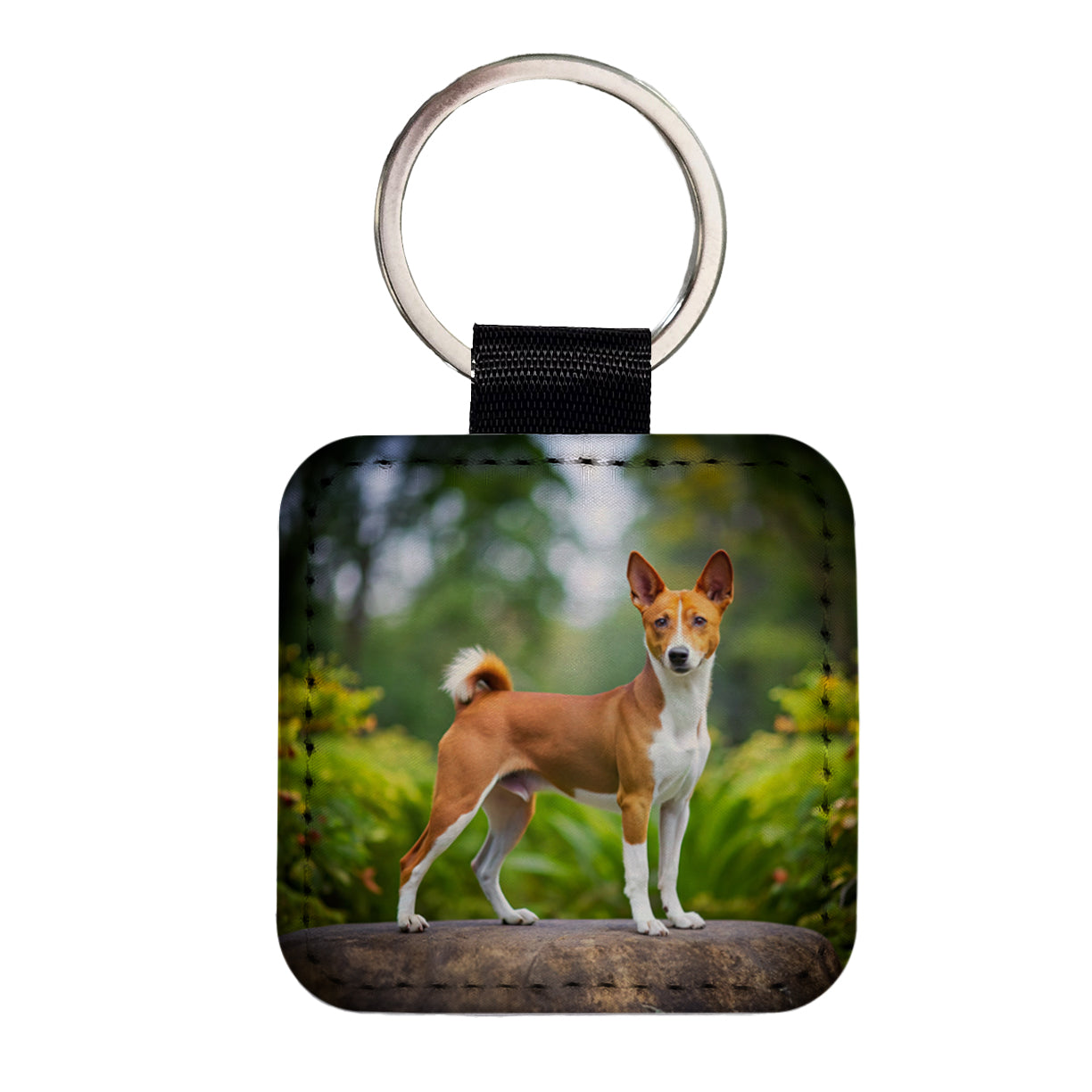 Basenji Dog Photo Square Faux Leather Keychain