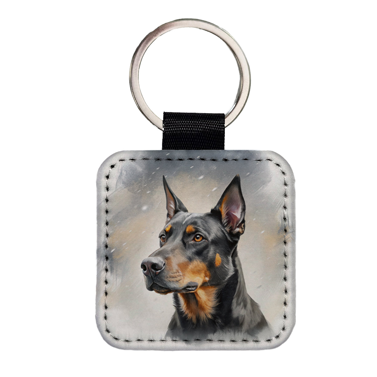 Beauceron Dog Illustration Square Faux Leather Keychain