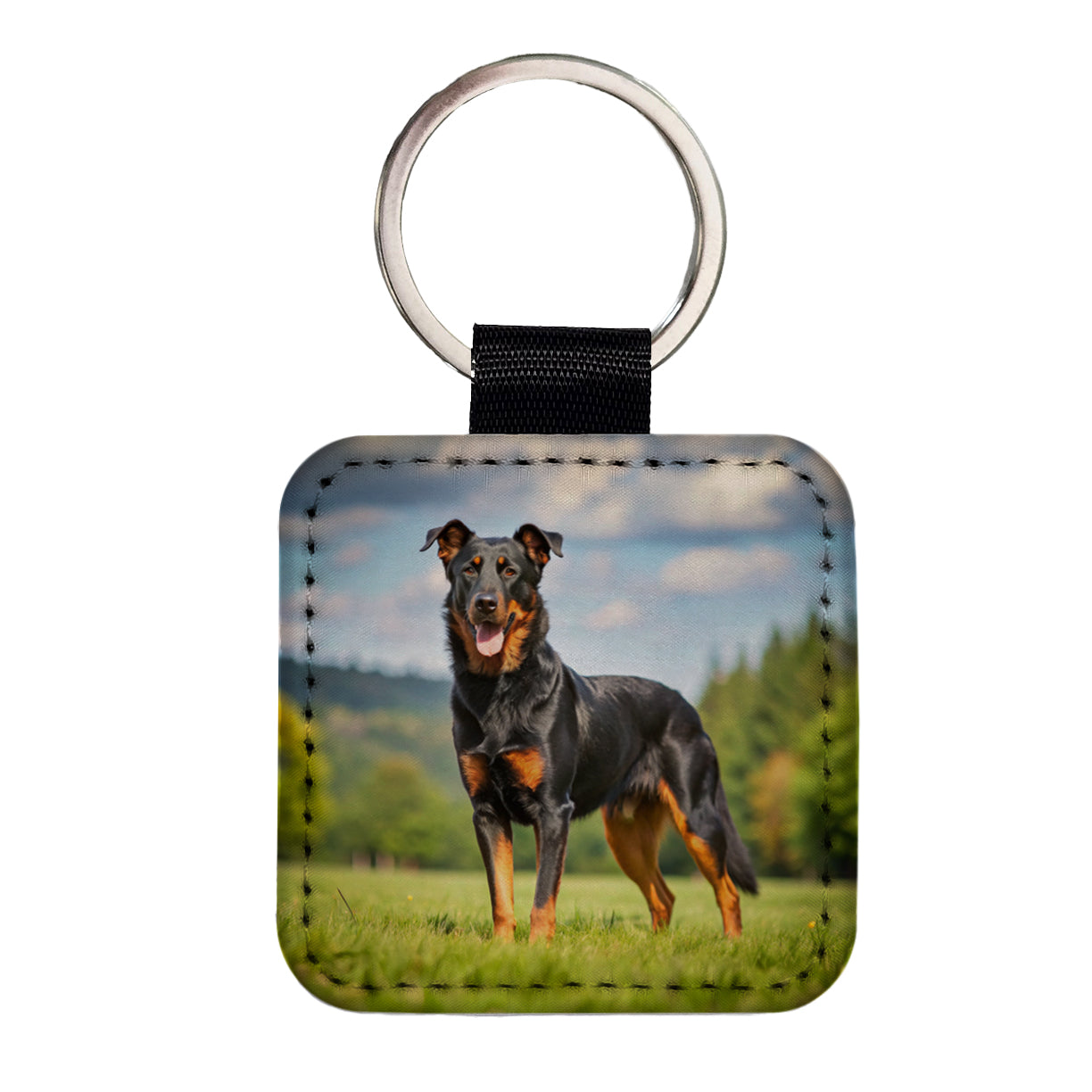 Beauceron Dog Photo Square Faux Leather Keychain