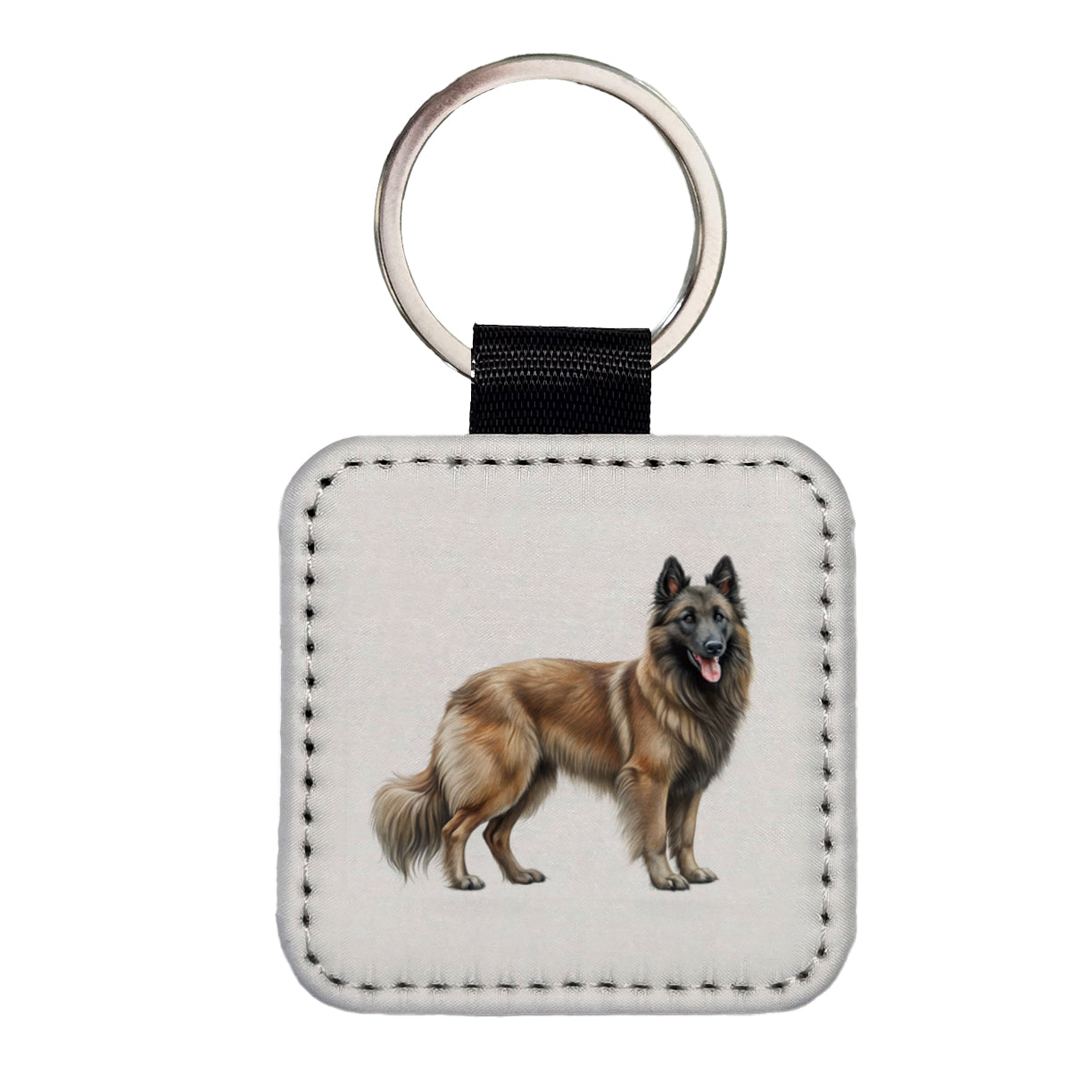 Belgian Tervuren Dog Illustration Square Faux Leather Keychain
