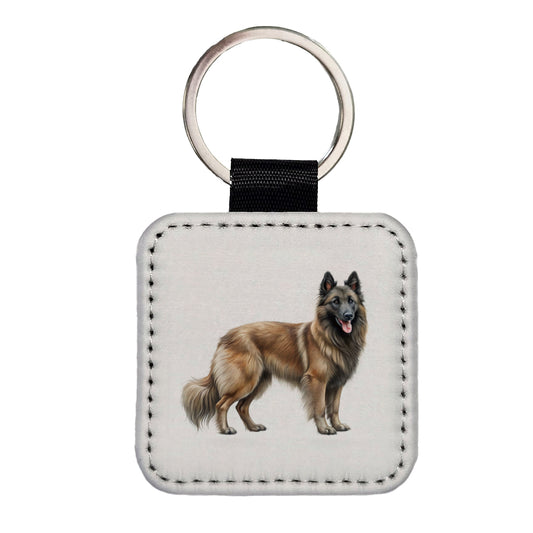 Belgian Tervuren Dog Illustration Square Faux Leather Keychain