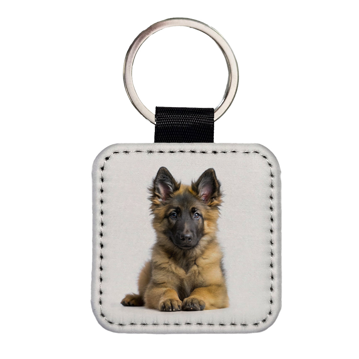 Belgian Tervuren Dog Puppy Photo Square Faux Leather Keychain