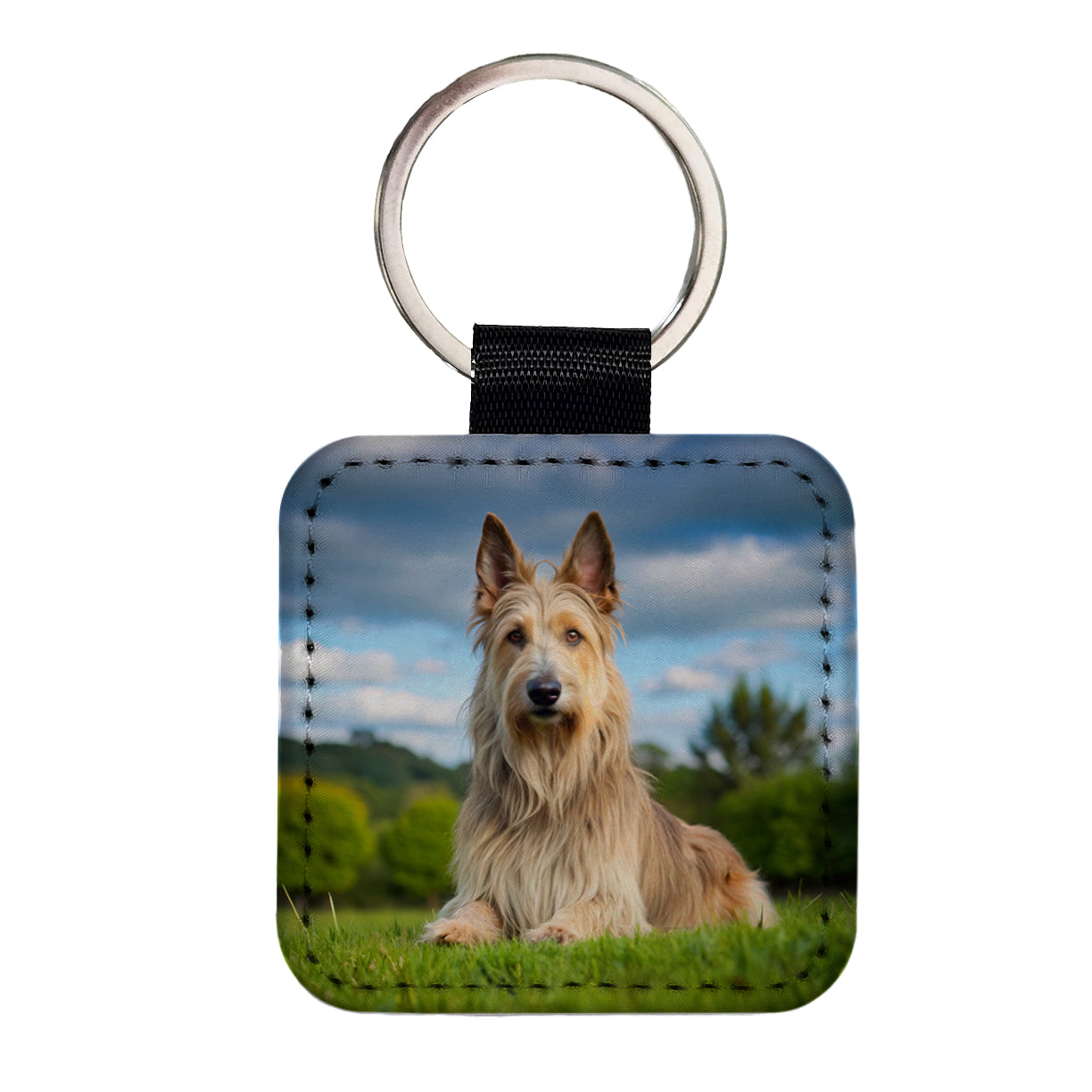 Berger Picard Dog Photo Square Faux Leather Keychain