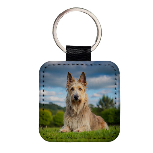 Berger Picard Dog Photo Square Faux Leather Keychain