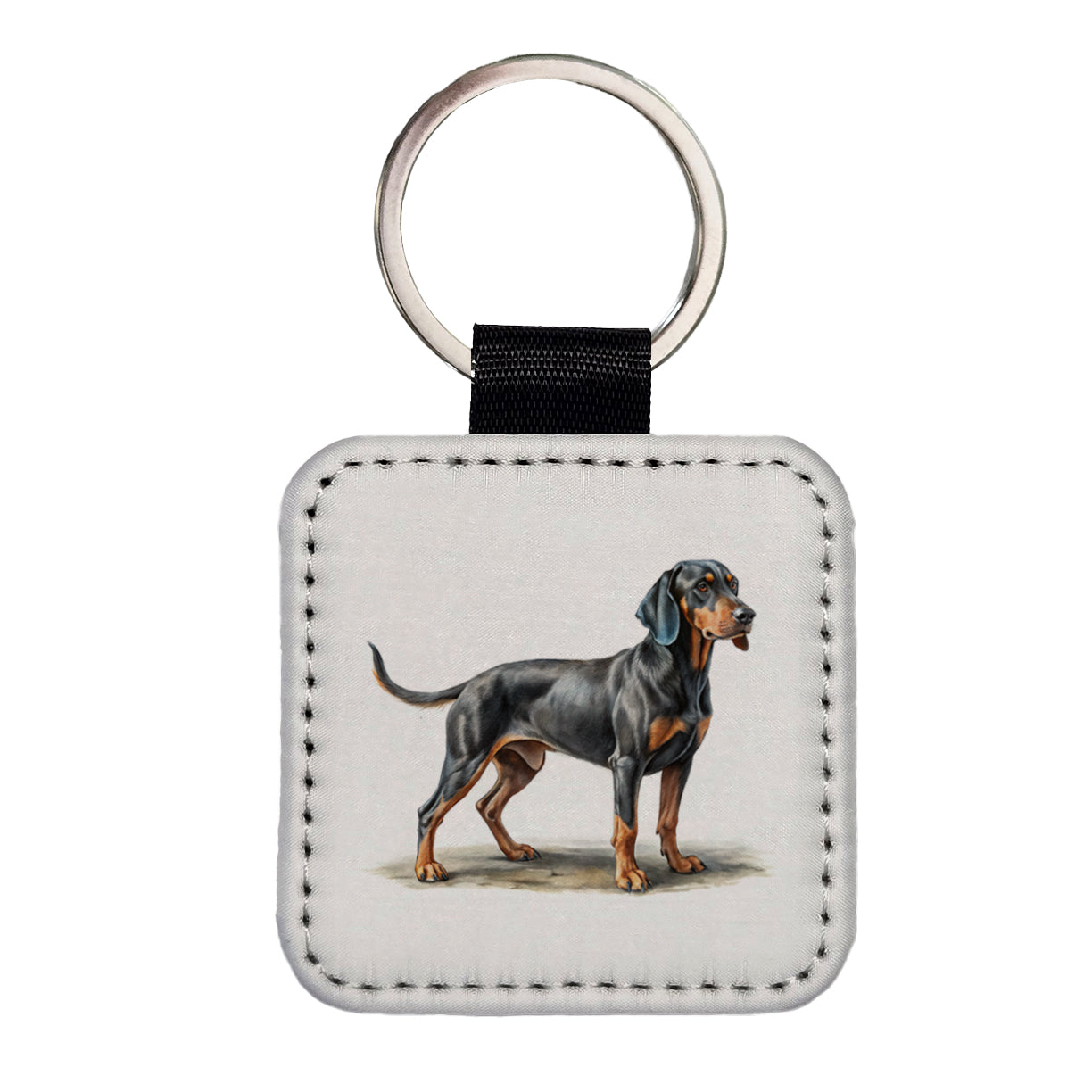 Black And Tan Coonhound Dog Illustration Square Faux Leather Keychain