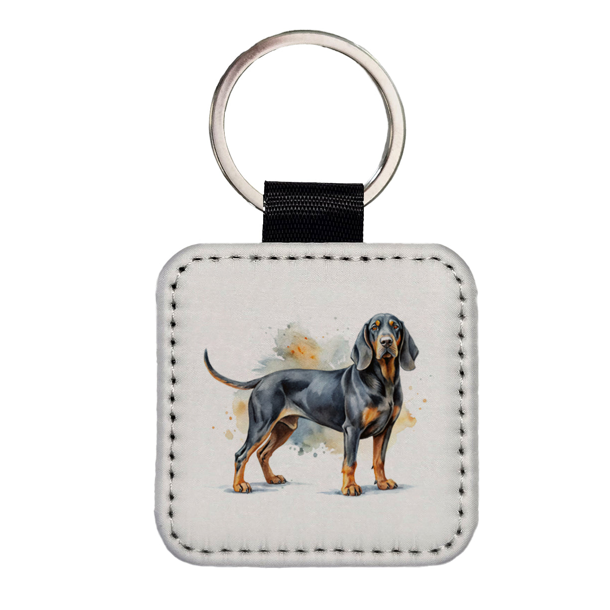 Black And Tan Coonhound Dog Watercolor Style Square Faux Leather Keychain