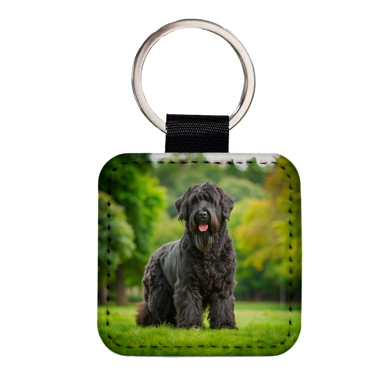 Black Russian Terrier Dog Photo Square Faux Leather Keychain