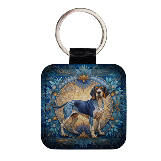 Bluetick Coonhound Dog Art Nouveau Square Faux Leather Keychain