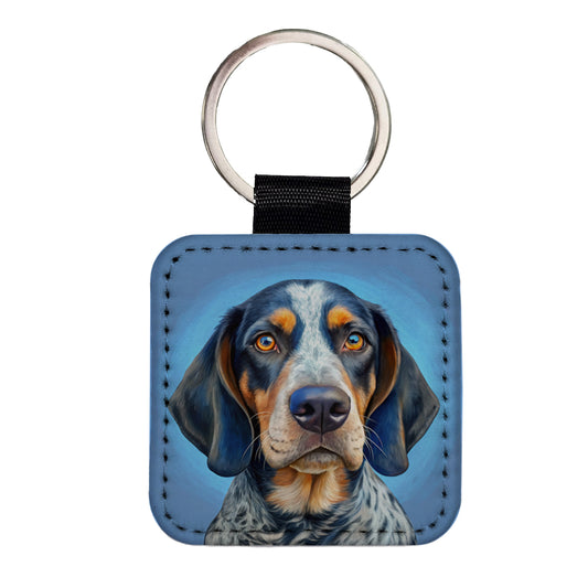 Bluetick Coonhound Dog Illustration Square Faux Leather Keychain