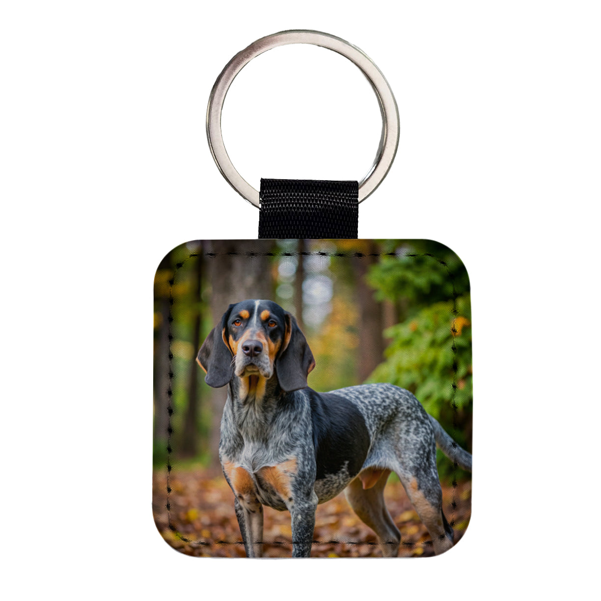 Bluetick Coonhound Dog Photo Square Faux Leather Keychain