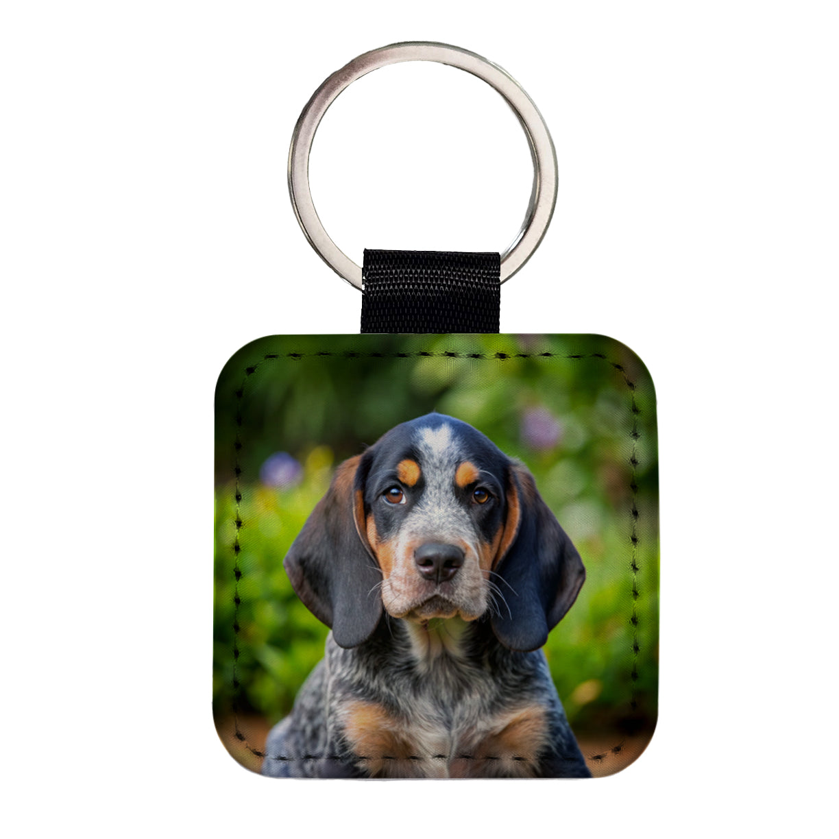 Bluetick Coonhound Dog Puppy Photo Square Faux Leather Keychain