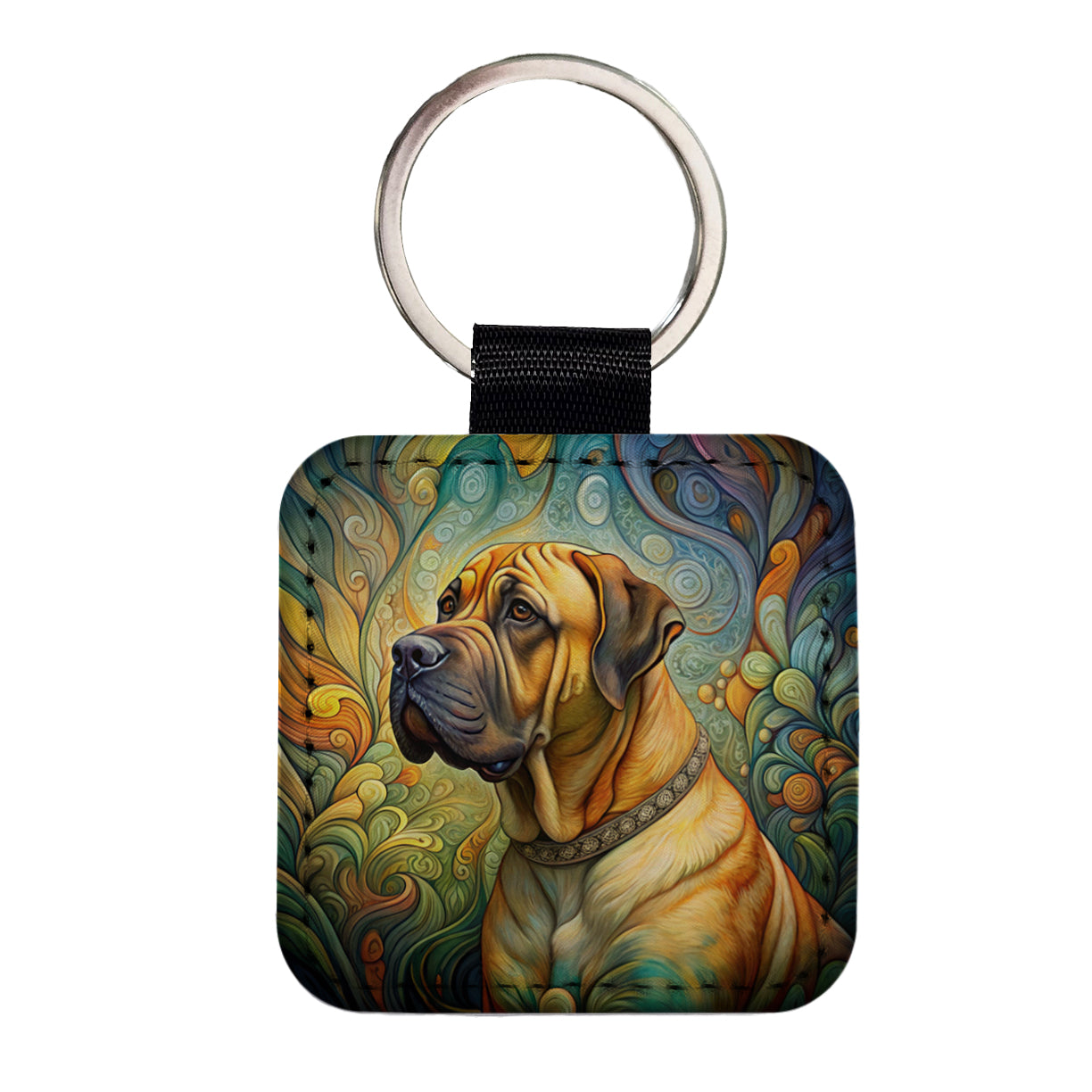 Boerboel Dog Art Nouveau Square Faux Leather Keychain