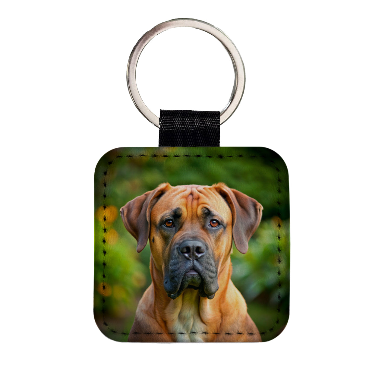 Boerboel Dog Photo Square Faux Leather Keychain