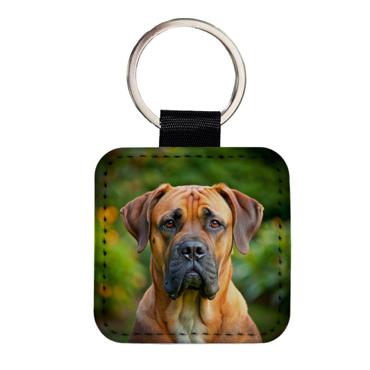Boerboel Dog Photo Square Faux Leather Keychain