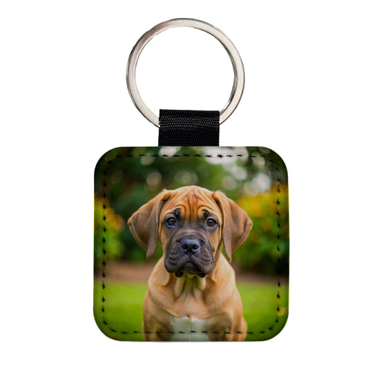 Boerboel Dog Puppy Photo Square Faux Leather Keychain