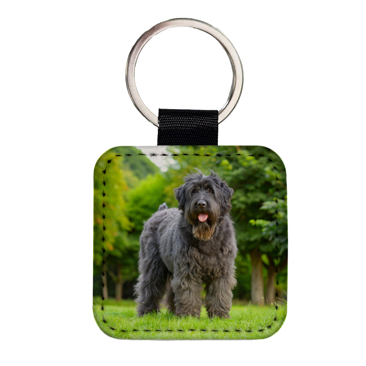Bouviers Des Flandres Dog Photo Square Faux Leather Keychain