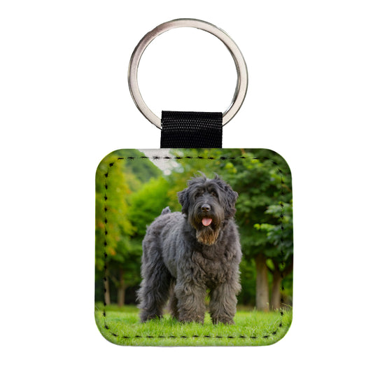 Bouviers Des Flandres Dog Photo Square Faux Leather Keychain