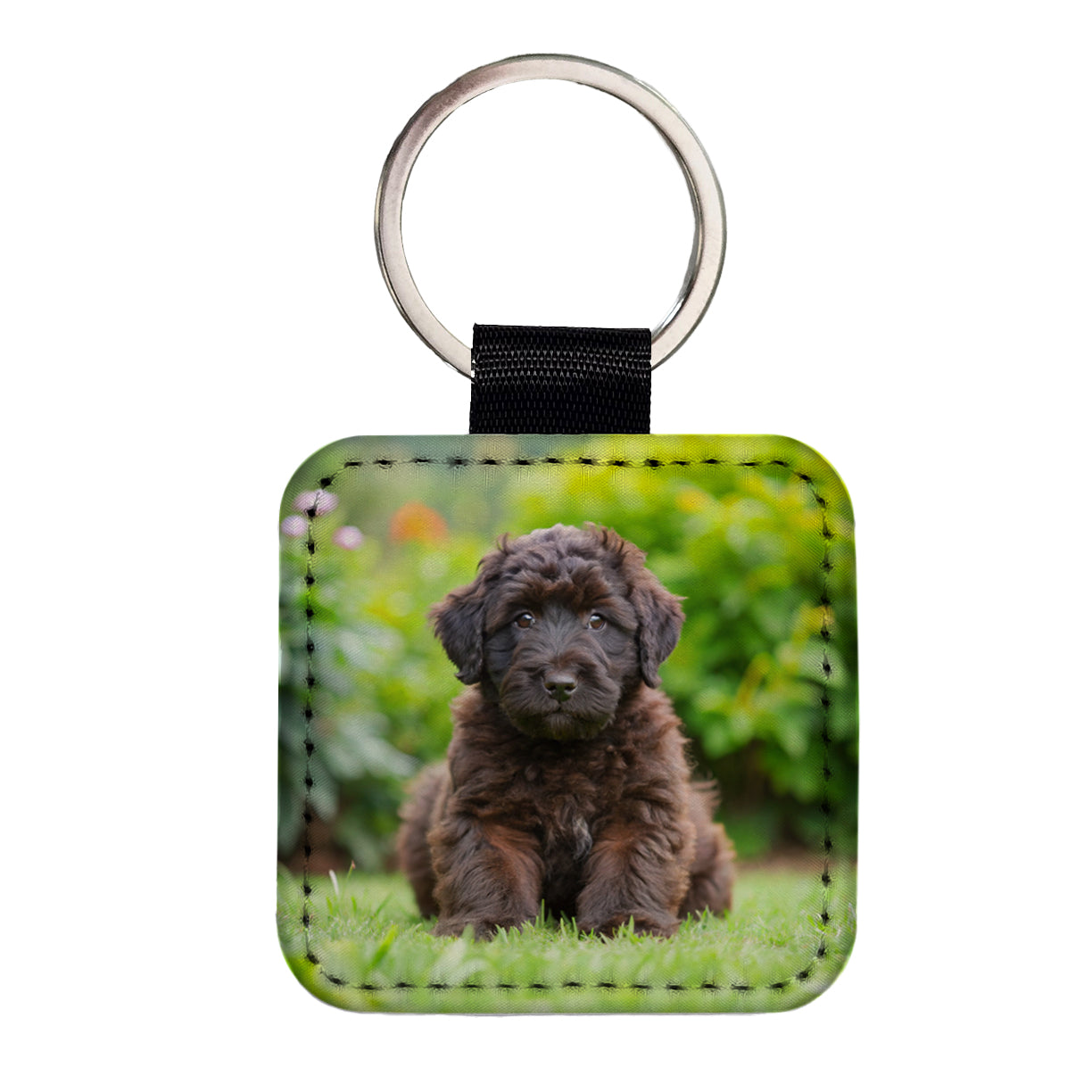 Bouviers Des Flandres Dog Puppy Photo Square Faux Leather Keychain