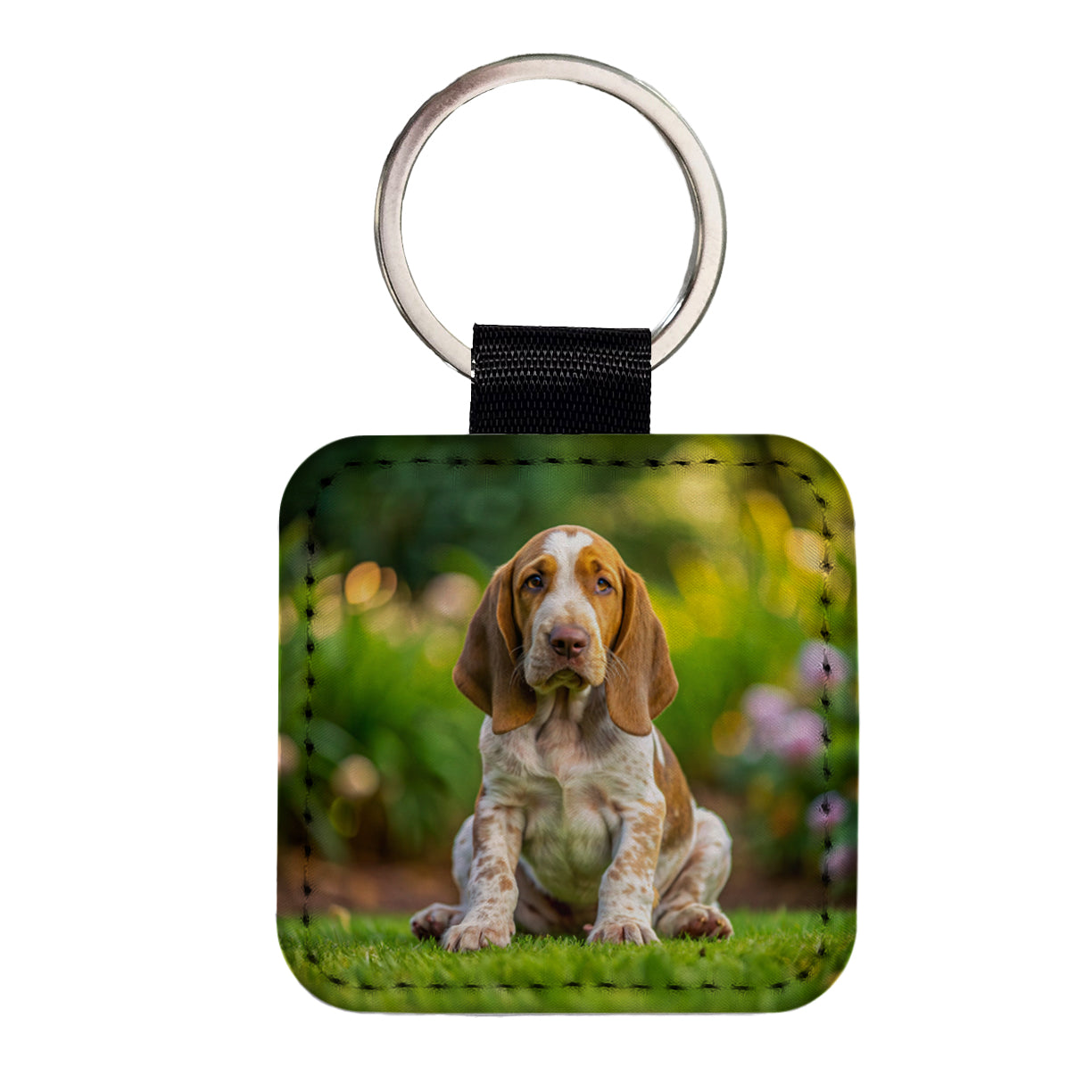 Bracco Italiano Dog Puppy Photo Square Faux Leather Keychain