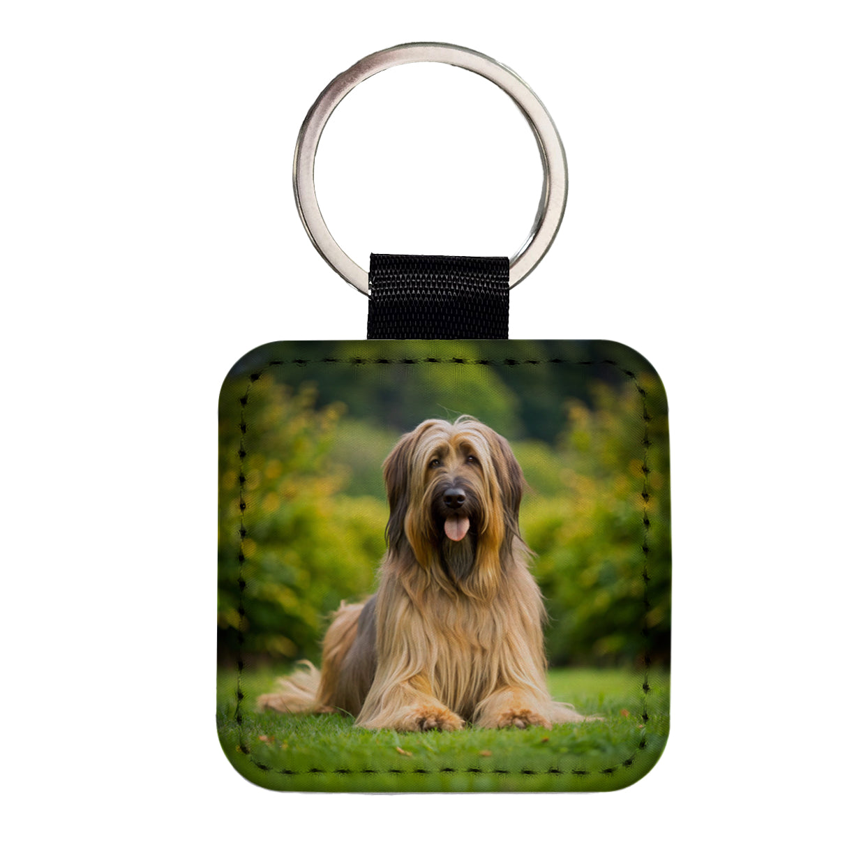 Briard Dog Photo Square Faux Leather Keychain