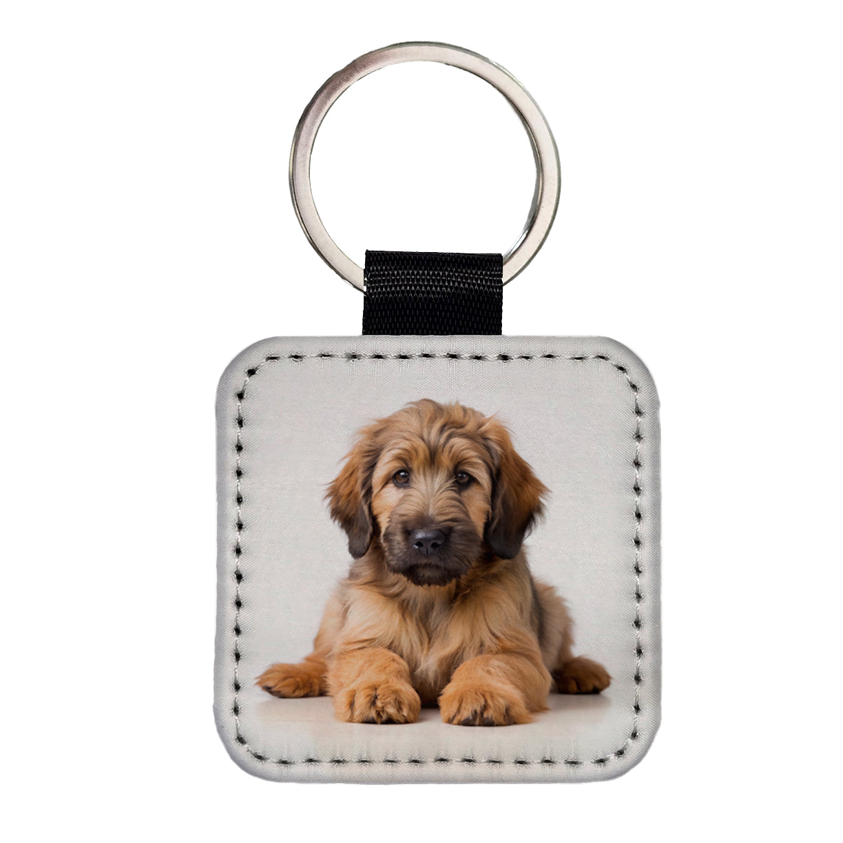 Briard Dog Puppy Photo Square Faux Leather Keychain