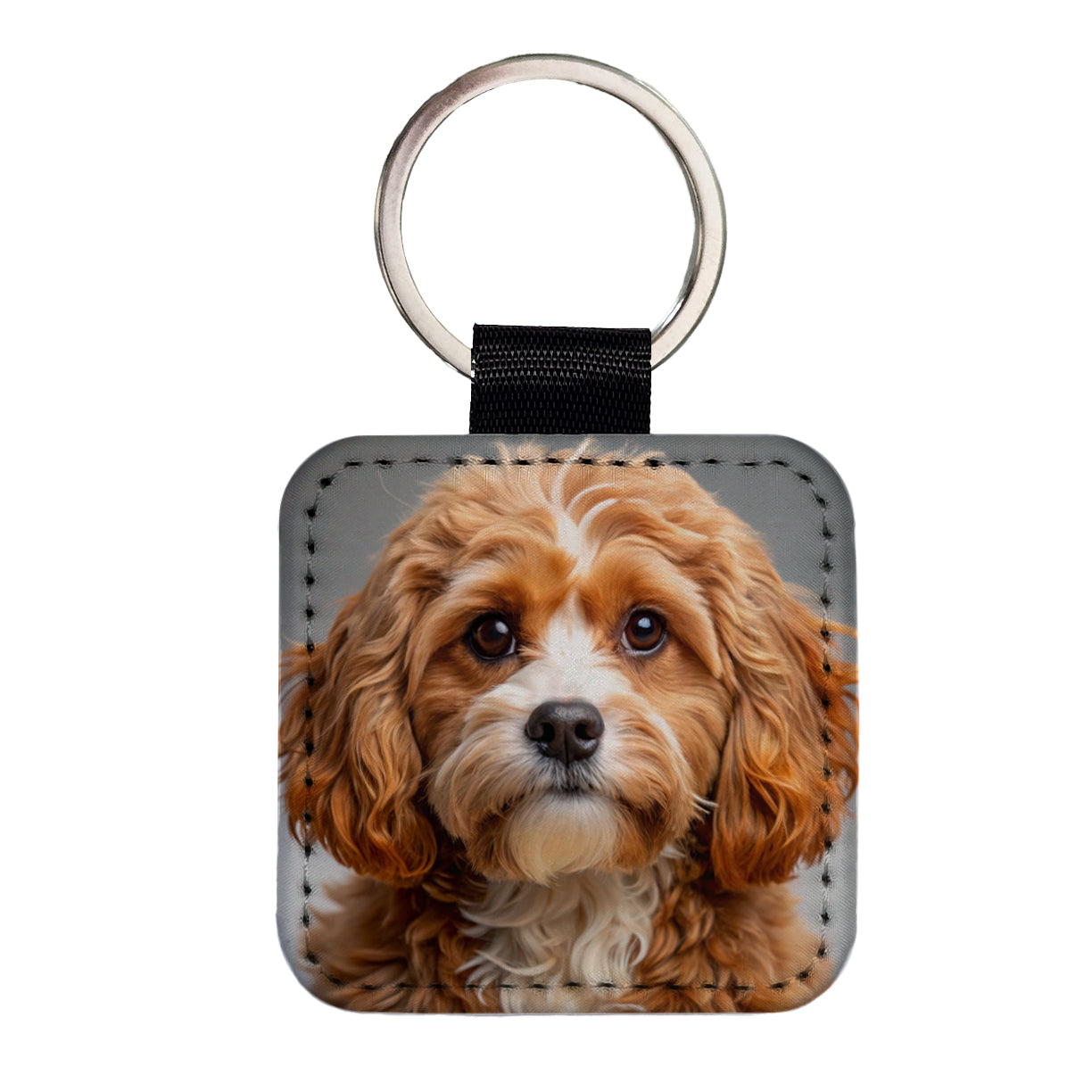 Cavapoo Dog Photo Square Faux Leather Keychain
