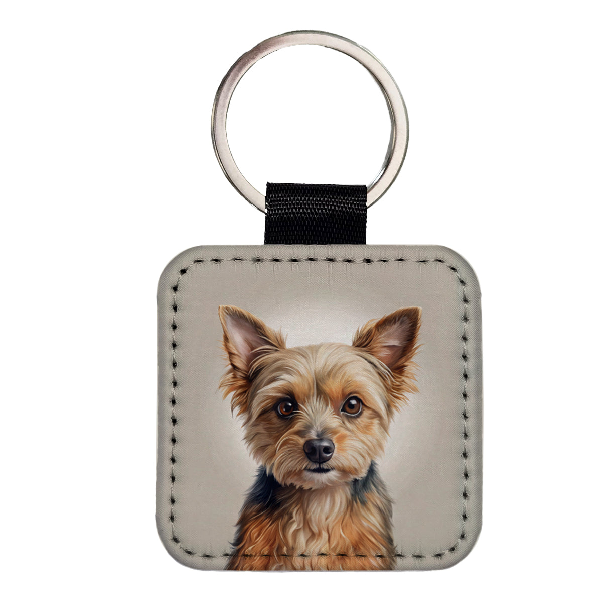 Chorkie Dog Illustration Square Faux Leather Keychain