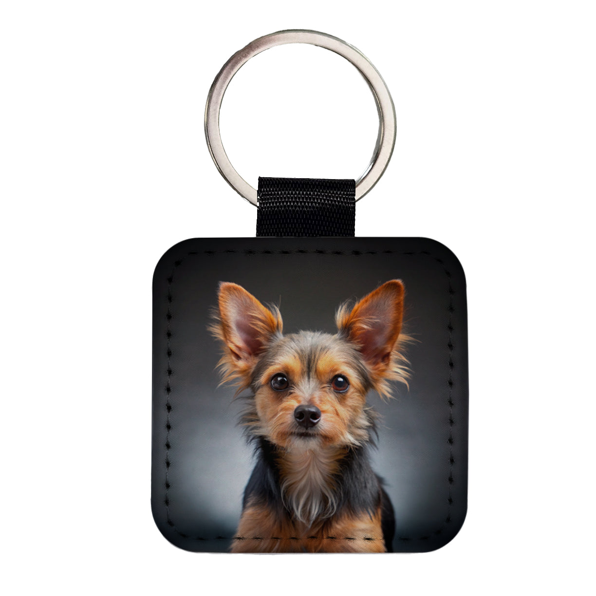 Chorkie Dog Photo Square Faux Leather Keychain