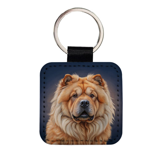 Chow Chow Dog Illustration Square Faux Leather Keychain