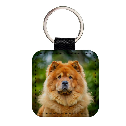 Chow Chow Dog Photo Square Faux Leather Keychain