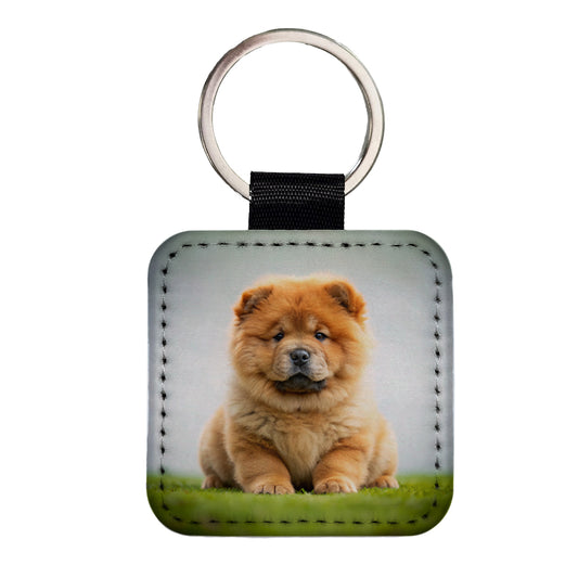 Chow Chow Dog Puppy Photo Square Faux Leather Keychain