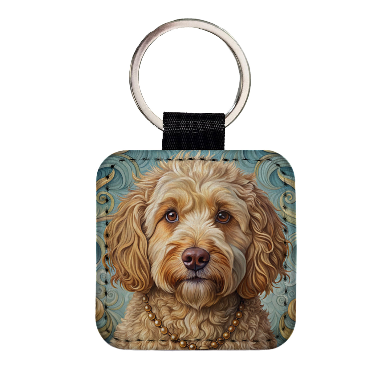 Cockapoo Dog Art Nouveau Square Faux Leather Keychain
