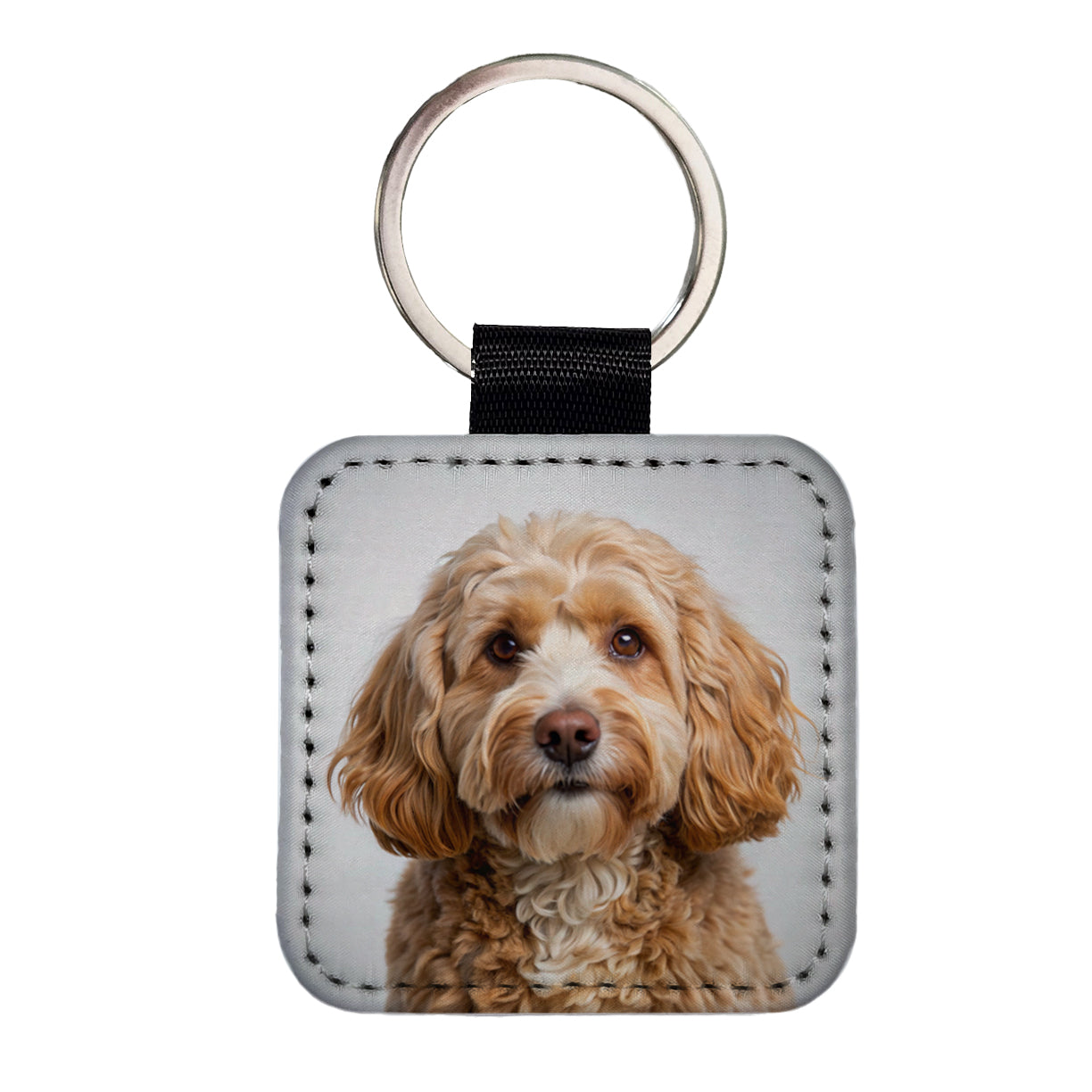 Cockapoo Dog Photo Square Faux Leather Keychain