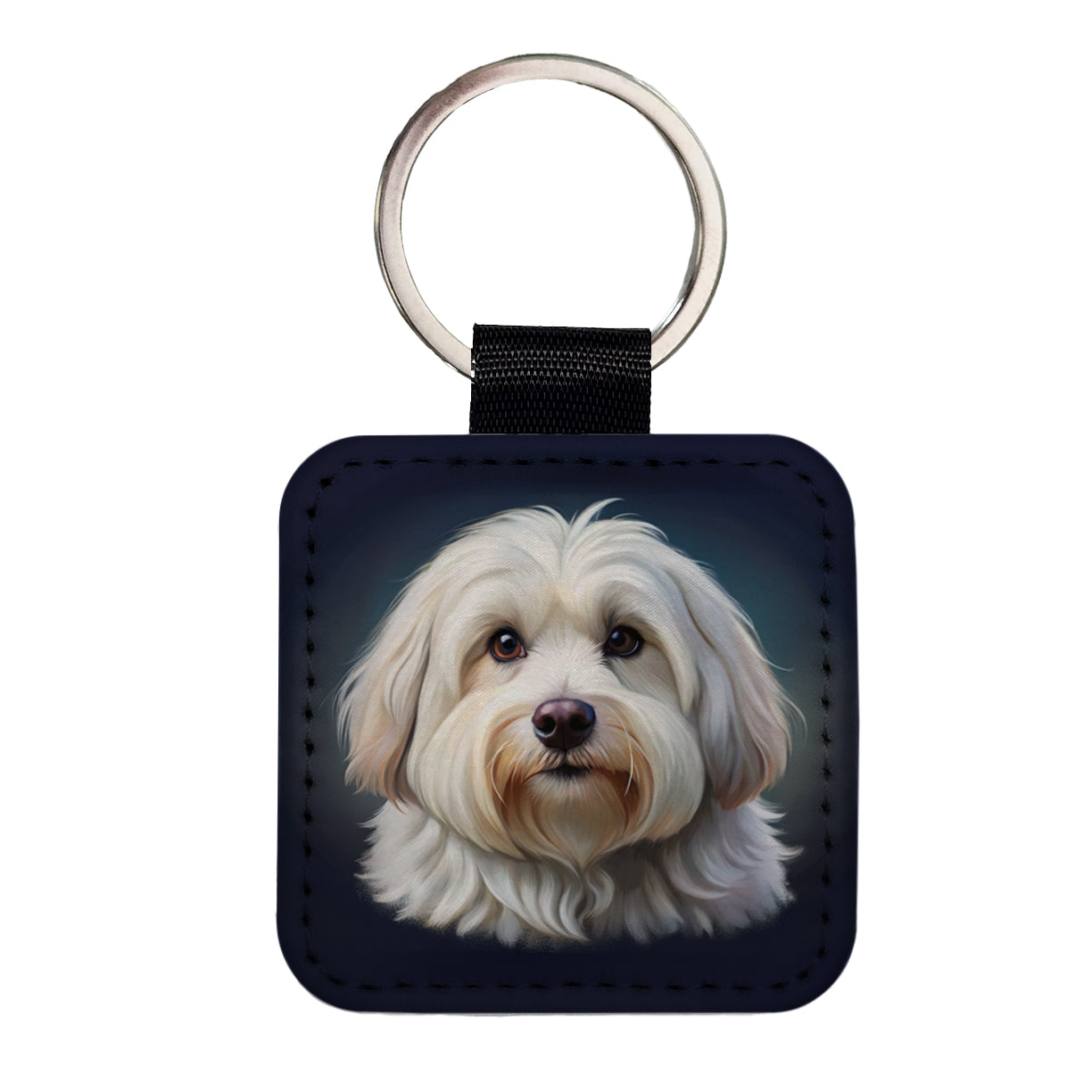 Coton De Tulear Dog Illustration Square Faux Leather Keychain