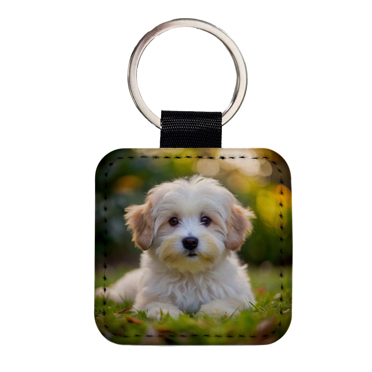 Coton De Tulear Dog Puppy Photo Square Faux Leather Keychain